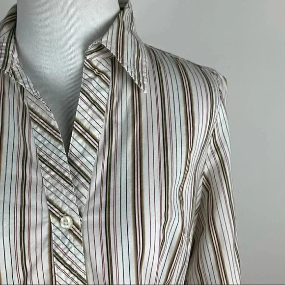 Ann Taylor loft petites womens top size 6P multicolored striped button down - Picture 2 of 9